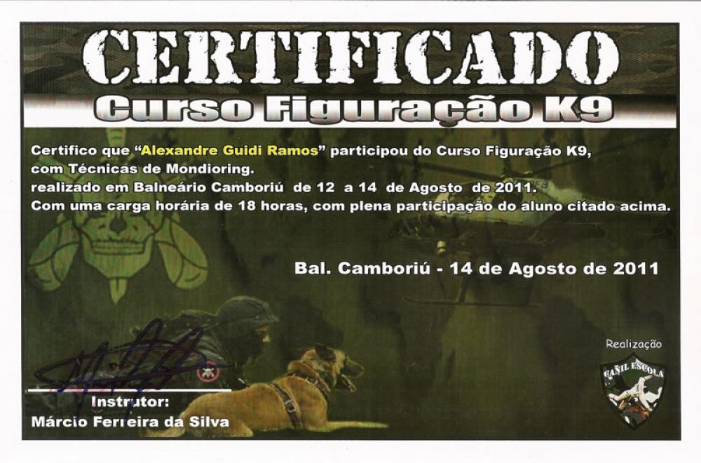 2011.Ago - Certificado Seminário Figuração K9 - Márcio F. da Silva